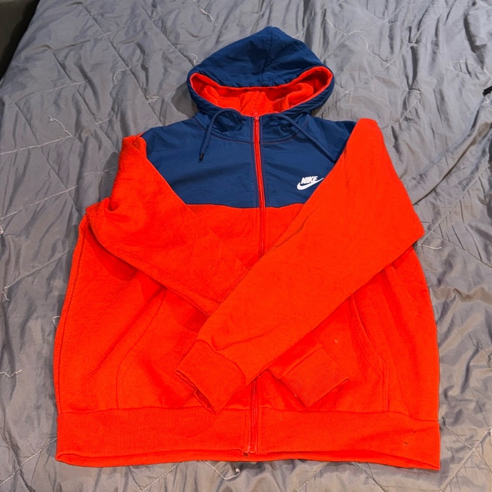 NIKE BLUE AND ORANGE ZIP UP HOODIE